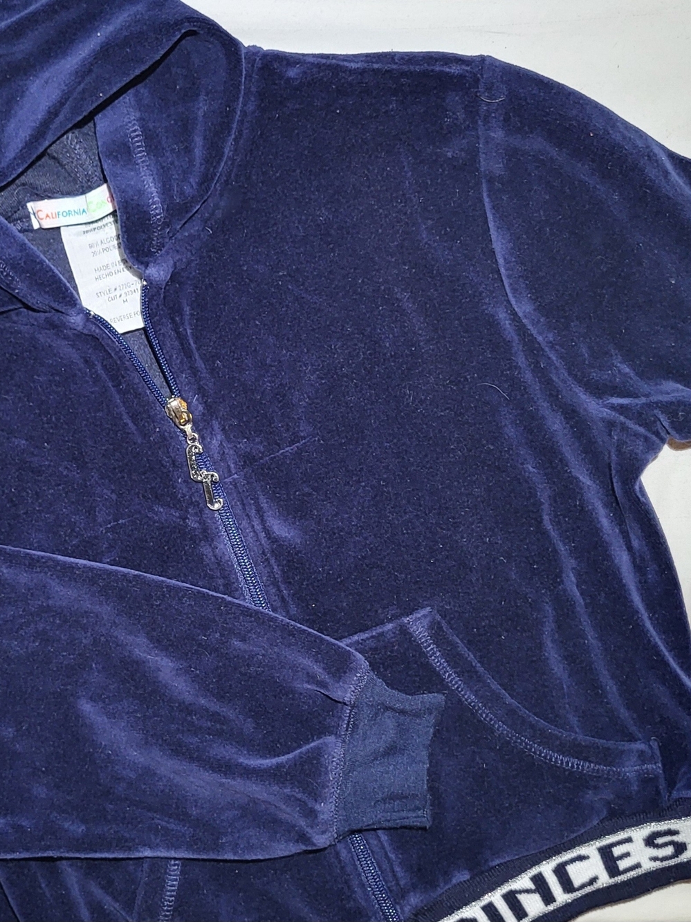 California Concepts Girls Vintage Navy Blue Velour Princess Zip Up Hoodie